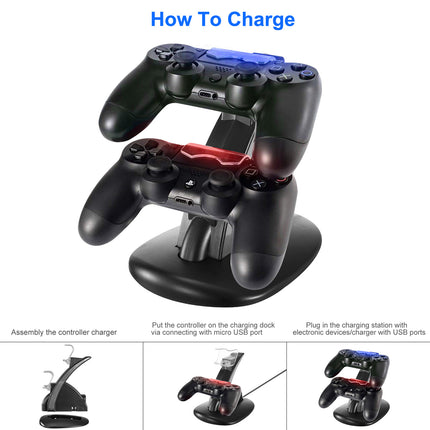 Dual PS4 Controller Charging Dock – Rapid Charger Stand for PS4 / PS4 Slim / PS4 Pro Gamepads – Dual Micro USB Station with LED Blue Indicator