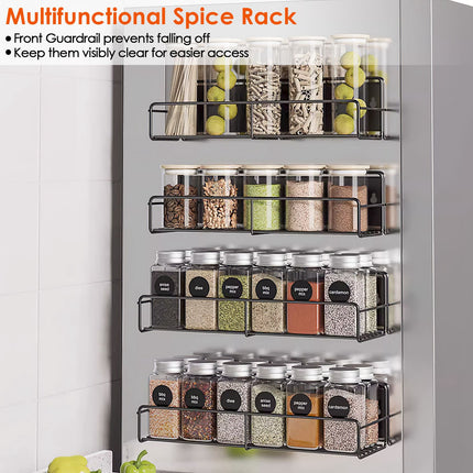 No-Drill Magnetic Spice Holder Set (4 Pack) – Rust-Proof Metal Storage Shelf for Fridge, Microwave & Oven