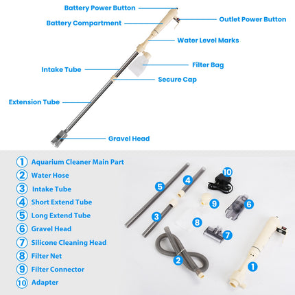 6-in-1 Electric Aquarium Gravel Cleaner Kit – Automatic Fish Tank Vacuum with Water Changer & Sand Washer – Adjustable Length Sludge Extractor