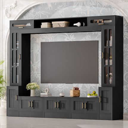 98.4-Inch Luxury Home Theater Wall Unit – Extra Wide TV Console with Integrated Display Cabinets – Sleek Minimalist Media Center for Large Living Rooms