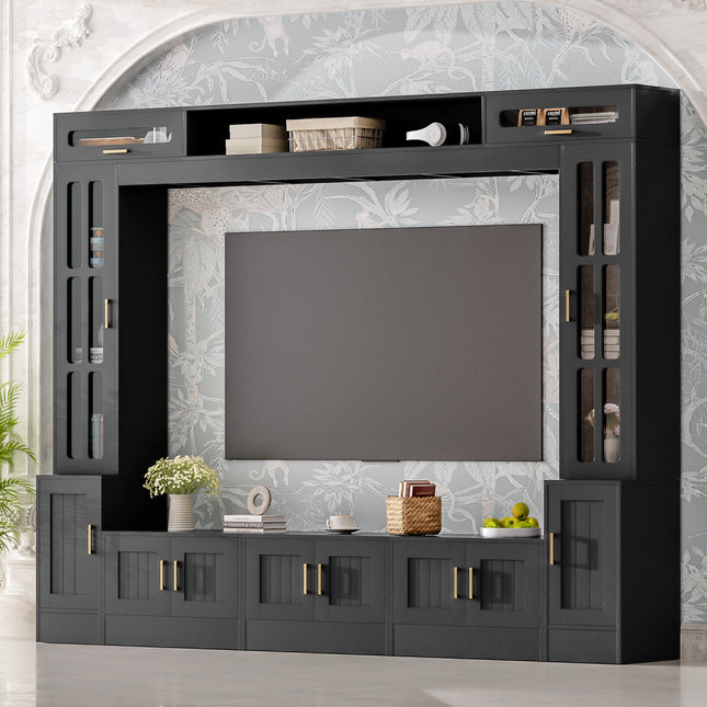 98.4-Inch Luxury Home Theater Wall Unit – Extra Wide TV Console with Integrated Display Cabinets – Sleek Minimalist Media Center for Large Living Rooms
