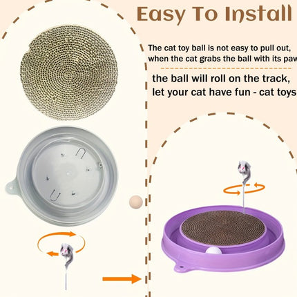 3-in-1 Interactive Cat Scratching Board – Multi-Functional Scraper Mat with Ball Track & Spring Toy – Furniture Protector & Boredom Relief for Cats
