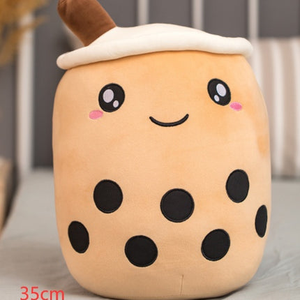 Cute Fruit Boba Tea Plush Pillow – Soft Strawberry Milk Tea Stuffed Toy – Kawaii Bubble Tea Cup Cushion for Kids & Teens (Pink/Brown)