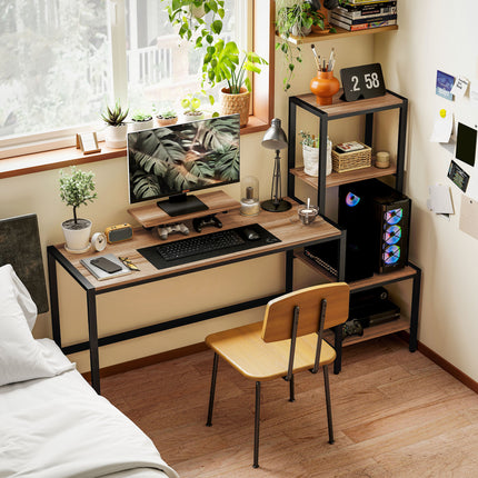 67" Large Computer Desk with Monitor Stand – Reversible 4-Tier Storage Shelves – Industrial Writing Desk with CPU Space for Home Office