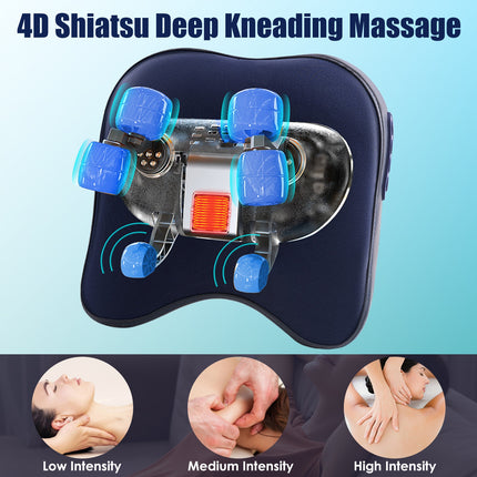 Cordless 4D Shiatsu Neck and Shoulder Massager with Heat – Deep Kneading Electric Massage Pillow for Back Pain Relief & Home Relaxation