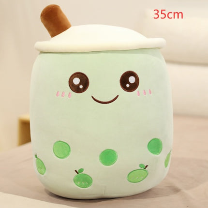 Cute Fruit Boba Tea Plush Pillow – Soft Strawberry Milk Tea Stuffed Toy – Kawaii Bubble Tea Cup Cushion for Kids & Teens (Pink/Brown)