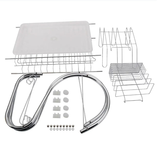 Large Capacity Double-Layer Dish Drainer – Rust-Proof Kitchen Rack for Plates, Bowls & Utensils