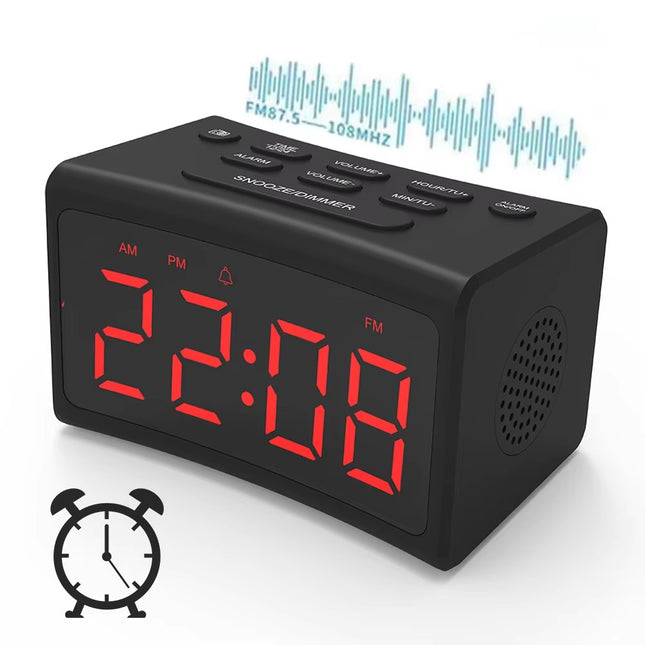 Large LED Digital Alarm Clock with FM Radio – Mirror Surface Desktop Clock – Dual Alarms, Indoor Temperature & USB Charging Port