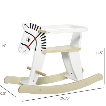 Classic Wooden Rocking Horse for Toddlers – Safe Traditional Ride-On Toy with Removable Safety Guard – White Nursery Rocker for Ages 1-3
