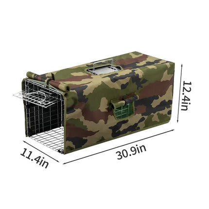 32" Humane Live Animal Trap Cage – Safe Catch & Release Rescue Cage for Cats, Raccoons, and Skunks – Heavy Duty Steel with Protective Cover