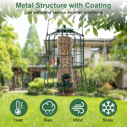 Metal Squirrel-Proof Wild Bird Feeder – 4-Port Chew-Proof Hanging Seed Dispenser – Durable Outdoor Feeder for Small Songbirds
