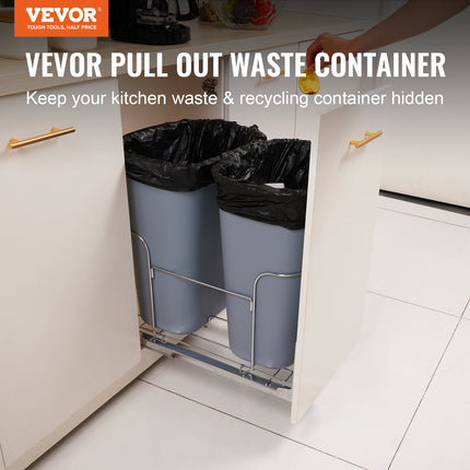 Dual Pull-Out Trash Can for Kitchen Cabinet – 2x35L Double Waste Bins – Heavy Duty Under-Mount Slide System with 110 lbs Capacity