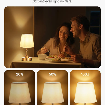 Cordless Gold Table Lamp with 5200mAh Rechargeable Battery – Small Desk Lamp with Fabric Shade – 3-Level Brightness for Restaurant & Bedroom