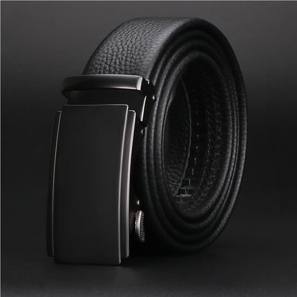 Men's Automatic Ratchet Leather Belt – Adjustable Slide Buckle Strap for Business Casual & Formal Wear