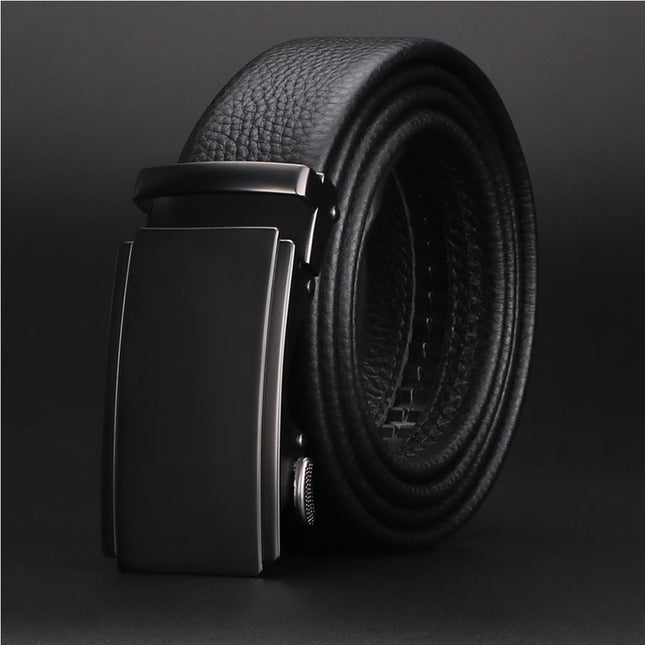 Men's Automatic Ratchet Leather Belt – Adjustable Slide Buckle Strap for Business Casual & Formal Wear
