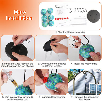 2-in-1 Wind Chime Hummingbird Feeder – Hanging Outdoor Bird Feeder with Bee and Ant Guard – Decorative Garden & Patio Art