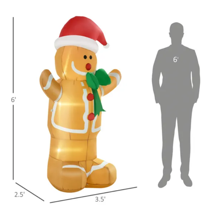 6-Foot Inflatable Christmas Gingerbread Man – Lighted Outdoor Holiday Decoration with Built-In LED Lights & Easy Setup
