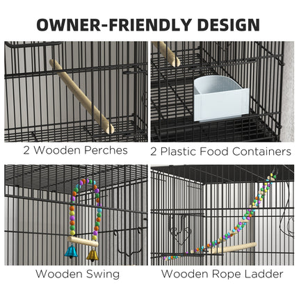 Double Stackable Bird Cage with Rolling Stand – 2-Tier Wrought Iron Flight Cage for Canaries & Finches – Detachable Breeding Cage on Wheels