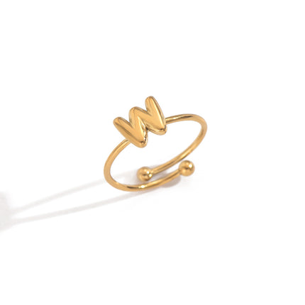 18K Gold Plated Initial Rings for Women – Adjustable Stainless Steel Letter A-Z Ring – Personalized Minimalist Jewelry – Waterproof & Tarnish-Free