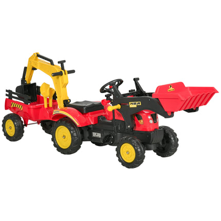 Kids Ride-On Excavator – Pedal Powered Digger with 6 Wheels & Detachable Trailer – Manual Controllable Bucket – Construction Toy for Ages 3-6