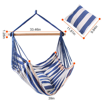 Premium Canvas Hammock Hanging Chair – Portable Swing Seat with Wooden Spreader Bar & 2 Pillows – 265lbs Capacity for Indoors & Outdoors