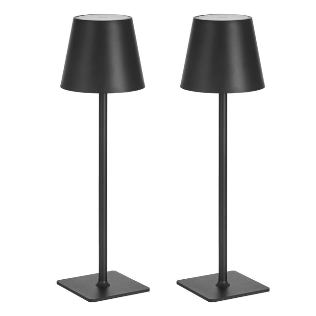 Set of 2 Modern Black Cordless Lamps – 5200mAh Rechargeable LED Table Light – Touch Dimmable Minimalist Lamp for Patio, Cafe & Bedroom
