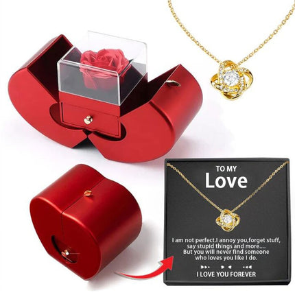 Red Apple Christmas Jewelry Box – Eternal Rose Gift Set – Romantic Surprise Box for Necklace & Rings – Ideal Mother’s & Valentine’s Day Gift