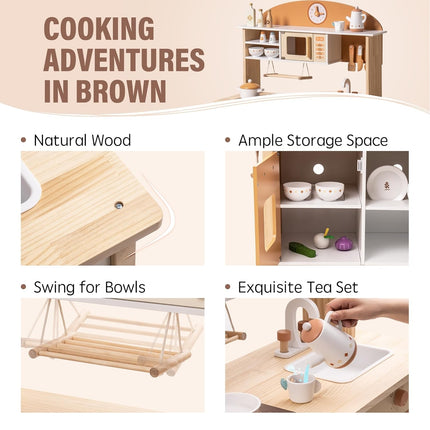 Robud™ Large Wooden Kitchen Playset for Kids – Deluxe Pretend Play Toy with Realistic Sound Knobs & Accessories – Toddler Early Education Gift