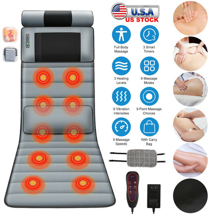 Advanced Full Body Electric Massage Mat – 10 Vibration Motors with Heat Therapy – 3D Neck Massager & Lumbar Support Pillow – Foldable Home Spa Mattress