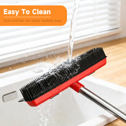 2-in-1 Pet Hair Removal Broom – Rubber Bristle Carpet Rake with Squeegee Edge – Telescopic Handle for Easy Cleaning of Pet Fur & Spills