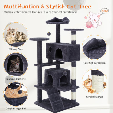 AuraModern™ Multi-Functional Cat Tree House – Luxury Wooden Cat Climbing Tower with Integrated Condo, Scratching Posts & Interactive Toys