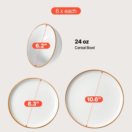 Pure White 18-Pcs Porcelain Dining Collection – Service for 6 – Chip-Resistant, Microwave & Dishwasher Safe