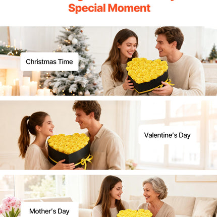 Forever Flowers – 27 Real Preserved Yellow Roses in Heart-Shaped Box – Eternal Roses for Anniversary, Valentine’s Day & Mother’s Day – Long-Lasting Luxury Gift