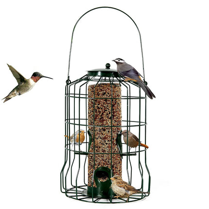 Metal Squirrel-Proof Wild Bird Feeder – 4-Port Chew-Proof Hanging Seed Dispenser – Durable Outdoor Feeder for Small Songbirds
