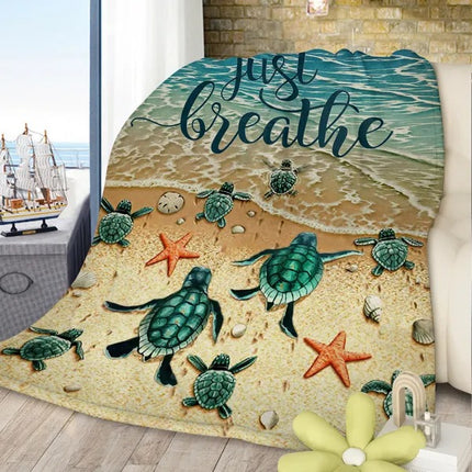 Tropical Sea Turtle Baby Blanket – 3D Turtle Print Flannel Fleece – Ultra Soft & Warm Plush Throw for Nursery