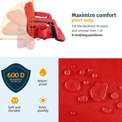 Heated Reclining Stadium Seat – Portable & Adjustable Back Support for Bleachers and Outdoor Events