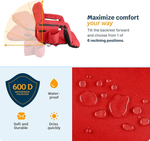 Heated Reclining Stadium Seat – Portable & Adjustable Back Support for Bleachers and Outdoor Events