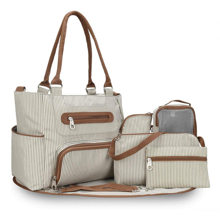 8-Piece Baby Diaper Bag Mega Set – Multi-Functional Mummy Tote with Bottle Bag, Mesh Organizer, Changing Pad & Stroller Straps