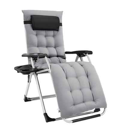 Zero Gravity Reclining Lounge Chair – Folding Patio Chair with Removable Soft Cushion & Cup Holder Tray – Supports 350lbs – Black
