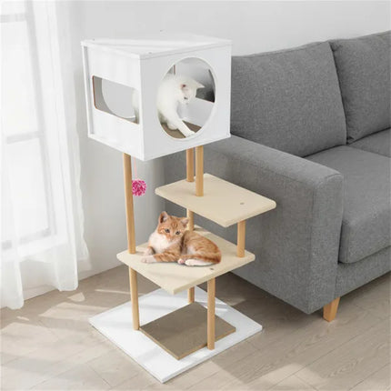 Multi-Level Cat Tree Tower with Dual-Door Condo – Activity Center with Scratching Pads & Anti-Tipping Kit for Indoor Cats