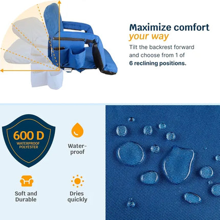 Heated Reclining Stadium Seat with Back Support – Extra Wide Portable Bleacher Chair for Outdoor Sports Games & Camping