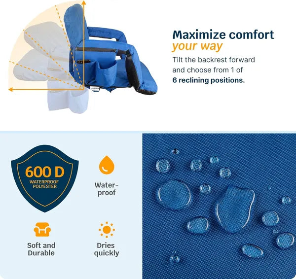 Heated Reclining Stadium Seat with Back Support – Extra Wide Portable Bleacher Chair for Outdoor Sports Games & Camping