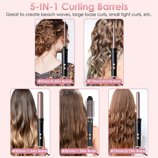 5-in-1 Professional Curling Wand Set – Interchangeable Barrels & Thermal Styling Brush
