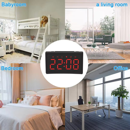 Large LED Digital Alarm Clock with FM Radio – Mirror Surface Desktop Clock – Dual Alarms, Indoor Temperature & USB Charging Port