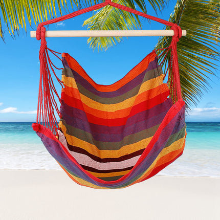 Premium Canvas Hammock Hanging Chair – Portable Swing Seat with Wooden Spreader Bar & 2 Pillows – 265lbs Capacity for Indoors & Outdoors