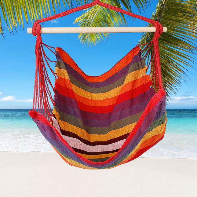 Premium Canvas Hammock Hanging Chair – Portable Swing Seat with Wooden Spreader Bar & 2 Pillows – 265lbs Capacity for Indoors & Outdoors