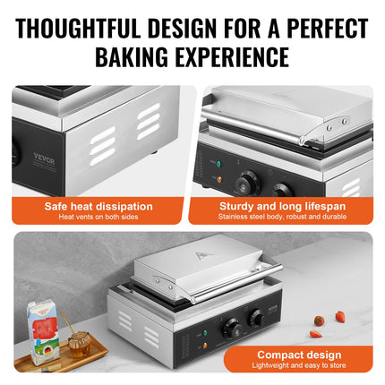 10-Piece Commercial Waffle Maker – 1550W Electric Rectangle Waffle Baker – Heavy Duty Non-Stick Belgian Waffle Machine