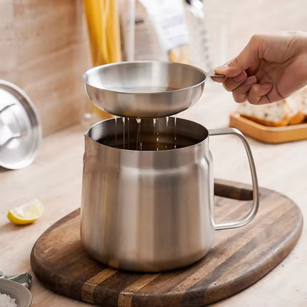 2L Stainless Steel Oil Filter Pot – Multi-Functional Oil Storage Tank with Fine Mesh Strainer – Deep Frying Basket & Grease Keeper for Kitchen