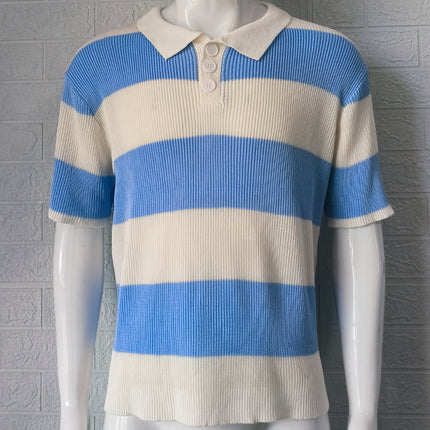 Men's Slim Fit Short Sleeve Polo Sweater – Lightweight Acrylic Knit Top – Stylish Color Block Lapel Shirt – Perfect for Summer Casual & Smart Casual Wear