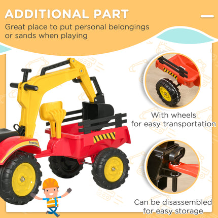 Kids Ride-On Excavator – Pedal Powered Digger with 6 Wheels & Detachable Trailer – Manual Controllable Bucket – Construction Toy for Ages 3-6